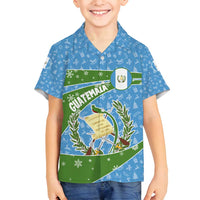 Guatemala Christmas Family Matching Off Shoulder Maxi Dress and Hawaiian Shirt with Blue Green Christmas Quetzal Bird Gift and Coat of Arms - Wonder Print Shop