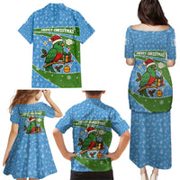Guatemala Christmas Family Matching Puletasi and Hawaiian Shirt with Blue Green Christmas Quetzal Bird Gift and Coat of Arms - Wonder Print Shop