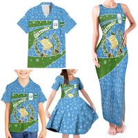 Guatemala Christmas Family Matching Tank Maxi Dress and Hawaiian Shirt with Blue Green Christmas Quetzal Bird Gift and Coat of Arms - Wonder Print Shop