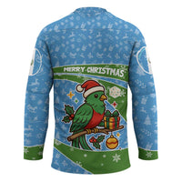 Guatemala Christmas Hockey Jersey with Blue Green Christmas Quetzal Bird Gift and Coat of Arms - Wonder Print Shop
