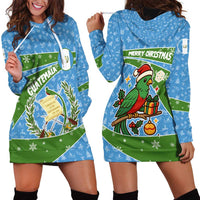 Guatemala Christmas Hoodie Dress with Blue Green Christmas Quetzal Bird Gift and Coat of Arms - Wonder Print Shop