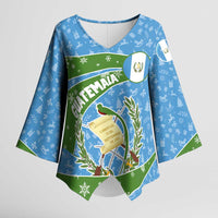 Guatemala Christmas Kimono Sleeve Blouse with Blue Green Christmas Quetzal Bird Gift and Coat of Arms - Wonder Print Shop