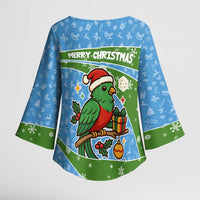 Guatemala Christmas Kimono Sleeve Blouse with Blue Green Christmas Quetzal Bird Gift and Coat of Arms - Wonder Print Shop