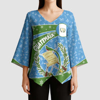 Guatemala Christmas Kimono Sleeve Blouse with Blue Green Christmas Quetzal Bird Gift and Coat of Arms - Wonder Print Shop
