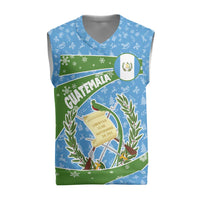 Guatemala Christmas Knitted V-Neck Vest with Blue Green Christmas Quetzal Bird Gift and Coat of Arms - Wonder Print Shop