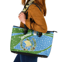 Guatemala Christmas Leather Tote Bag with Blue Green Christmas Quetzal Bird Gift and Coat of Arms - Wonder Print Shop