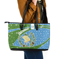 Guatemala Christmas Leather Tote Bag with Blue Green Christmas Quetzal Bird Gift and Coat of Arms - Wonder Print Shop