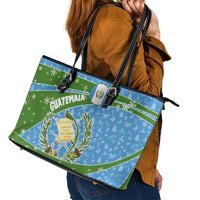 Guatemala Christmas Leather Tote Bag with Blue Green Christmas Quetzal Bird Gift and Coat of Arms - Wonder Print Shop