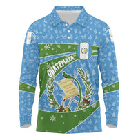 Guatemala Christmas Long Sleeve Polo Shirt with Blue Green Christmas Quetzal Bird Gift and Coat of Arms - Wonder Print Shop