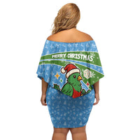 Guatemala Christmas Off Shoulder Short Dress with Blue Green Christmas Quetzal Bird Gift and Coat of Arms - Wonder Print Shop