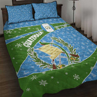 Guatemala Christmas Quilt Bed Set with Blue Green Christmas Quetzal Bird Gift and Coat of Arms - Wonder Print Shop