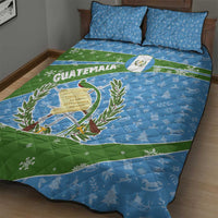 Guatemala Christmas Quilt Bed Set with Blue Green Christmas Quetzal Bird Gift and Coat of Arms - Wonder Print Shop