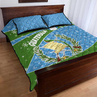 Guatemala Christmas Quilt Bed Set with Blue Green Christmas Quetzal Bird Gift and Coat of Arms - Wonder Print Shop