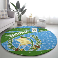 Guatemala Christmas Round Carpet with Blue Green Christmas Quetzal Bird Gift and Coat of Arms - Wonder Print Shop