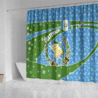 Guatemala Christmas Shower Curtain with Blue Green Christmas Quetzal Bird Gift and Coat of Arms - Wonder Print Shop