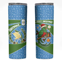 Guatemala Christmas Skinny Tumbler with Blue Green Christmas Quetzal Bird Gift and Coat of Arms - Wonder Print Shop