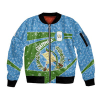 Guatemala Christmas Sleeve Zip Bomber Jacket with Blue Green Christmas Quetzal Bird Gift and Coat of Arms - Wonder Print Shop