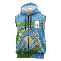 Guatemala Christmas Sleeveless Zip Hoodie with Blue Green Christmas Quetzal Bird Gift and Coat of Arms - Wonder Print Shop