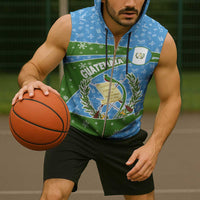 Guatemala Christmas Sleeveless Zip Hoodie with Blue Green Christmas Quetzal Bird Gift and Coat of Arms - Wonder Print Shop