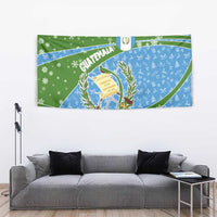 Guatemala Christmas Tapestry with Blue Green Christmas Quetzal Bird Gift and Coat of Arms - Wonder Print Shop