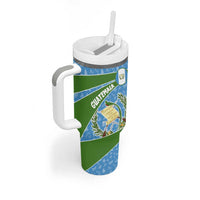 Guatemala Christmas Tumbler With Handle with Blue Green Christmas Quetzal Bird Gift and Coat of Arms - Wonder Print Shop