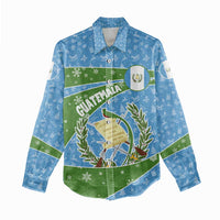 Guatemala Christmas Women Casual Shirt with Blue Green Christmas Quetzal Bird Gift and Coat of Arms - Wonder Print Shop