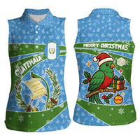 Guatemala Christmas Women Sleeveless Polo Shirt with Blue Green Christmas Quetzal Bird Gift and Coat of Arms - Wonder Print Shop
