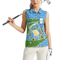 Guatemala Christmas Women Sleeveless Polo Shirt with Blue Green Christmas Quetzal Bird Gift and Coat of Arms - Wonder Print Shop
