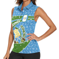 Guatemala Christmas Women Sleeveless Polo Shirt with Blue Green Christmas Quetzal Bird Gift and Coat of Arms - Wonder Print Shop