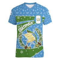 Guatemala Christmas Women V-Neck T-Shirt with Blue Green Christmas Quetzal Bird Gift and Coat of Arms - Wonder Print Shop