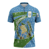 Guatemala Christmas Zipper Polo Shirt with Blue Green Christmas Quetzal Bird Gift and Coat of Arms - Wonder Print Shop