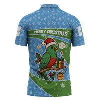 Guatemala Christmas Zipper Polo Shirt with Blue Green Christmas Quetzal Bird Gift and Coat of Arms - Wonder Print Shop
