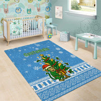 Guatemala Christmas Area Rug with Blue Christmas Monkey Tree Snowman and Snowflake - Wonder Print Shop