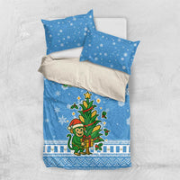 Guatemala Christmas Bedding Set with Blue Christmas Monkey Tree Snowman and Snowflake - Wonder Print Shop