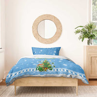 Guatemala Christmas Bedding Set with Blue Christmas Monkey Tree Snowman and Snowflake - Wonder Print Shop