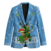 Guatemala Christmas Blazer with Blue Christmas Monkey Tree Snowman and Snowflake - Wonder Print Shop