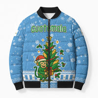 Guatemala Christmas Bomber Puffer Jacket with Blue Christmas Monkey Tree Snowman and Snowflake - Wonder Print Shop