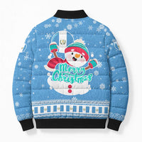 Guatemala Christmas Bomber Puffer Jacket with Blue Christmas Monkey Tree Snowman and Snowflake - Wonder Print Shop