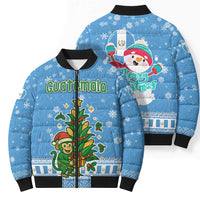 Guatemala Christmas Bomber Puffer Jacket with Blue Christmas Monkey Tree Snowman and Snowflake - Wonder Print Shop
