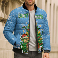 Guatemala Christmas Bomber Puffer Jacket with Blue Christmas Monkey Tree Snowman and Snowflake - Wonder Print Shop