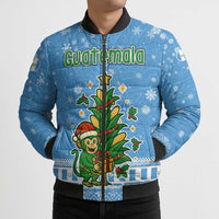 Guatemala Christmas Bomber Puffer Jacket with Blue Christmas Monkey Tree Snowman and Snowflake - Wonder Print Shop