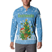 Guatemala Christmas Button Sweatshirt with Blue Christmas Monkey Tree Snowman and Snowflake - Wonder Print Shop