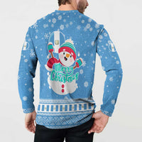 Guatemala Christmas Button Sweatshirt with Blue Christmas Monkey Tree Snowman and Snowflake - Wonder Print Shop