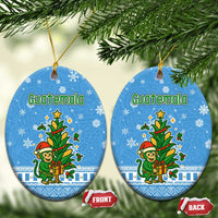Guatemala Christmas Ceramic Ornament with Blue Christmas Monkey Tree Snowman and Snowflake - Wonder Print Shop