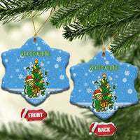 Guatemala Christmas Ceramic Ornament with Blue Christmas Monkey Tree Snowman and Snowflake - Wonder Print Shop