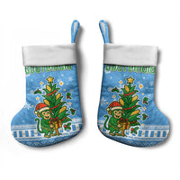 Guatemala Christmas Stocking with Blue Christmas Monkey Tree Snowman and Snowflake - Wonder Print Shop