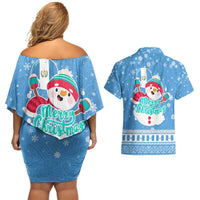Guatemala Christmas Couples Matching Off Shoulder Short Dress and Hawaiian Shirt with Blue Christmas Monkey Tree Snowman and Snowflake - Wonder Print Shop