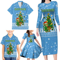 Guatemala Christmas Family Matching Long Sleeve Bodycon Dress and Hawaiian Shirt with Blue Christmas Monkey Tree Snowman and Snowflake - Wonder Print Shop