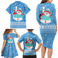 Guatemala Christmas Family Matching Long Sleeve Bodycon Dress and Hawaiian Shirt with Blue Christmas Monkey Tree Snowman and Snowflake - Wonder Print Shop