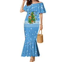 Guatemala Christmas Family Matching Mermaid Dress and Hawaiian Shirt with Blue Christmas Monkey Tree Snowman and Snowflake - Wonder Print Shop